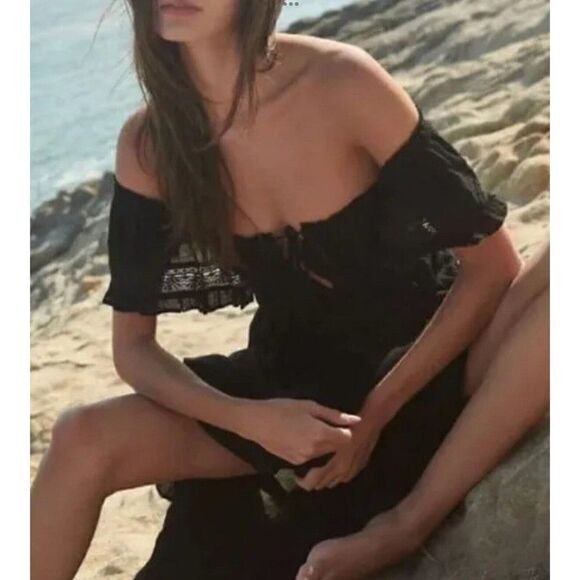 NWT FREE PEOPLE ENDLESS SUMMER Sz XS MOONLIGHT OCEAN MAXI DRESS IN BLACK - Picture 3 of 4